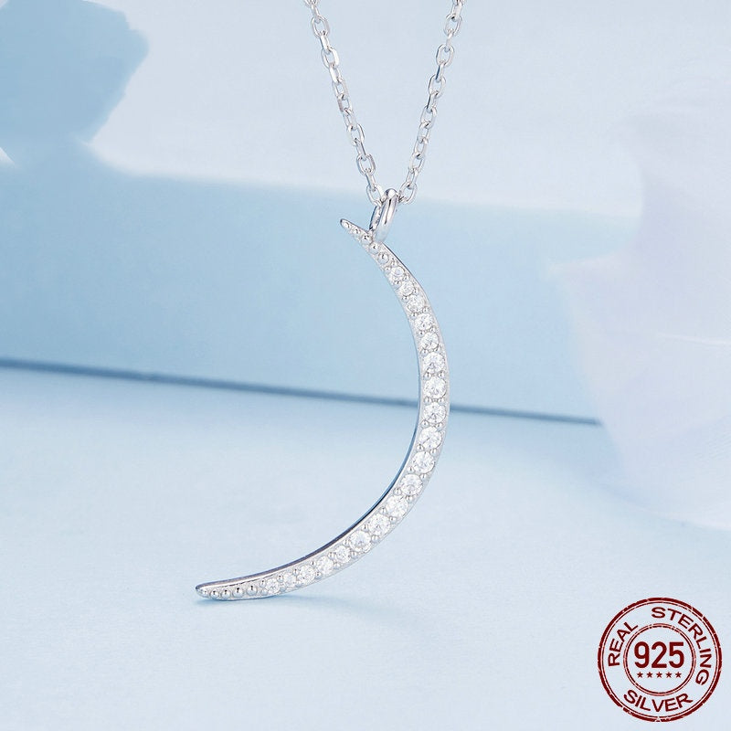 S925 Sterling Silver Crescent Moon Jewelry Necklace With Platinum Plating And Zircon