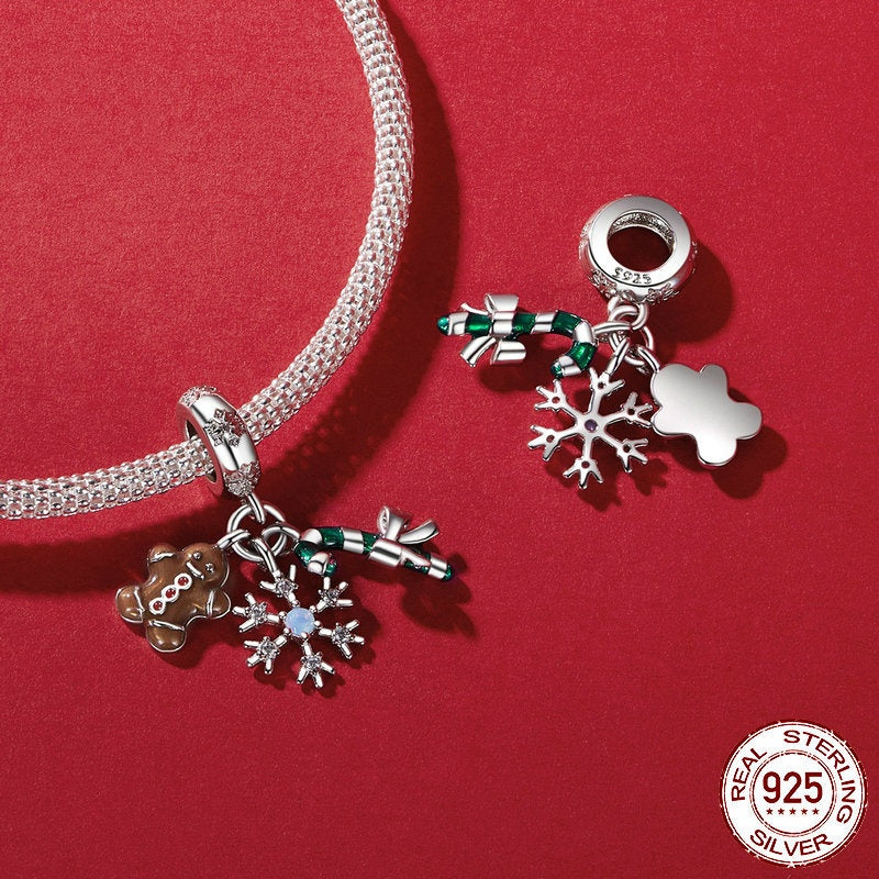 Ice And Snow Christmas Gingerbread Man Diy Pendant S925 Silver Bracelet Beaded