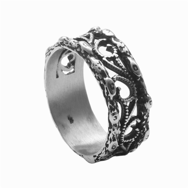 Vintage Personalized Hollow Titanium Steel Ring With A Vine Design