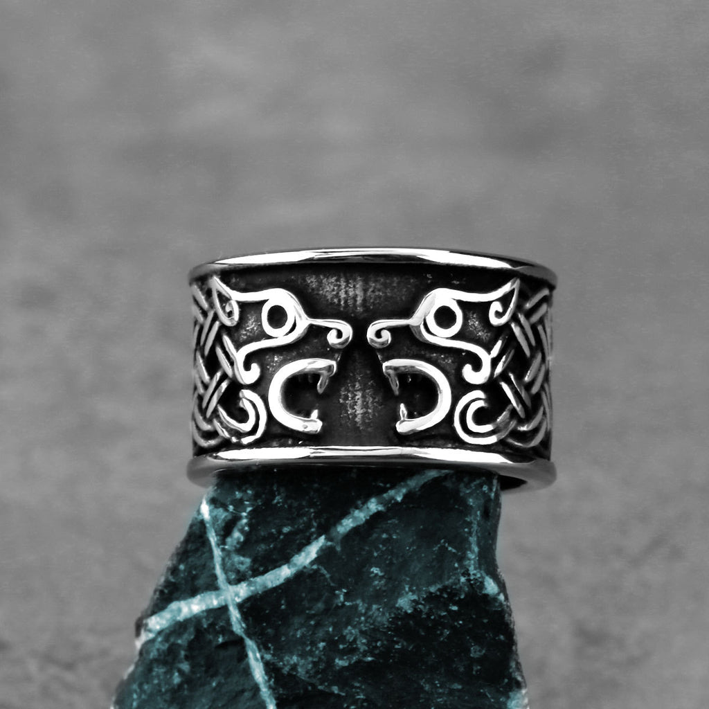 Double-Wolf-Head Titanium Steel Ring Trendy Hip-Hop Style