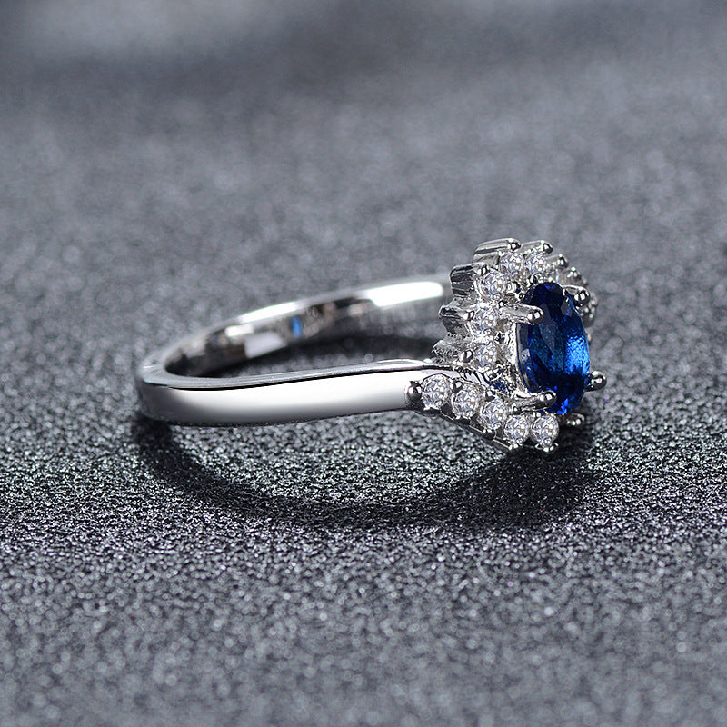 Stylish Geometric Ring With A Luxe Vibe Featuring A Micro-paved Oval Blue Zircon
