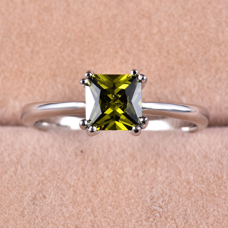 Womens Platinum Square Ring With Four Prongs