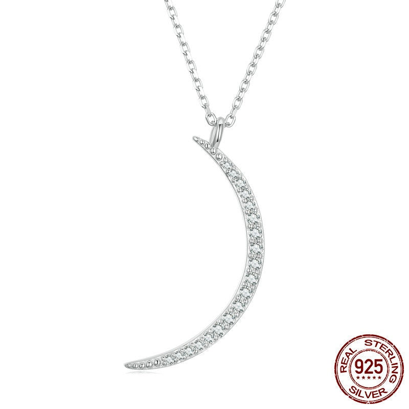 S925 Sterling Silver Crescent Moon Jewelry Necklace With Platinum Plating And Zircon