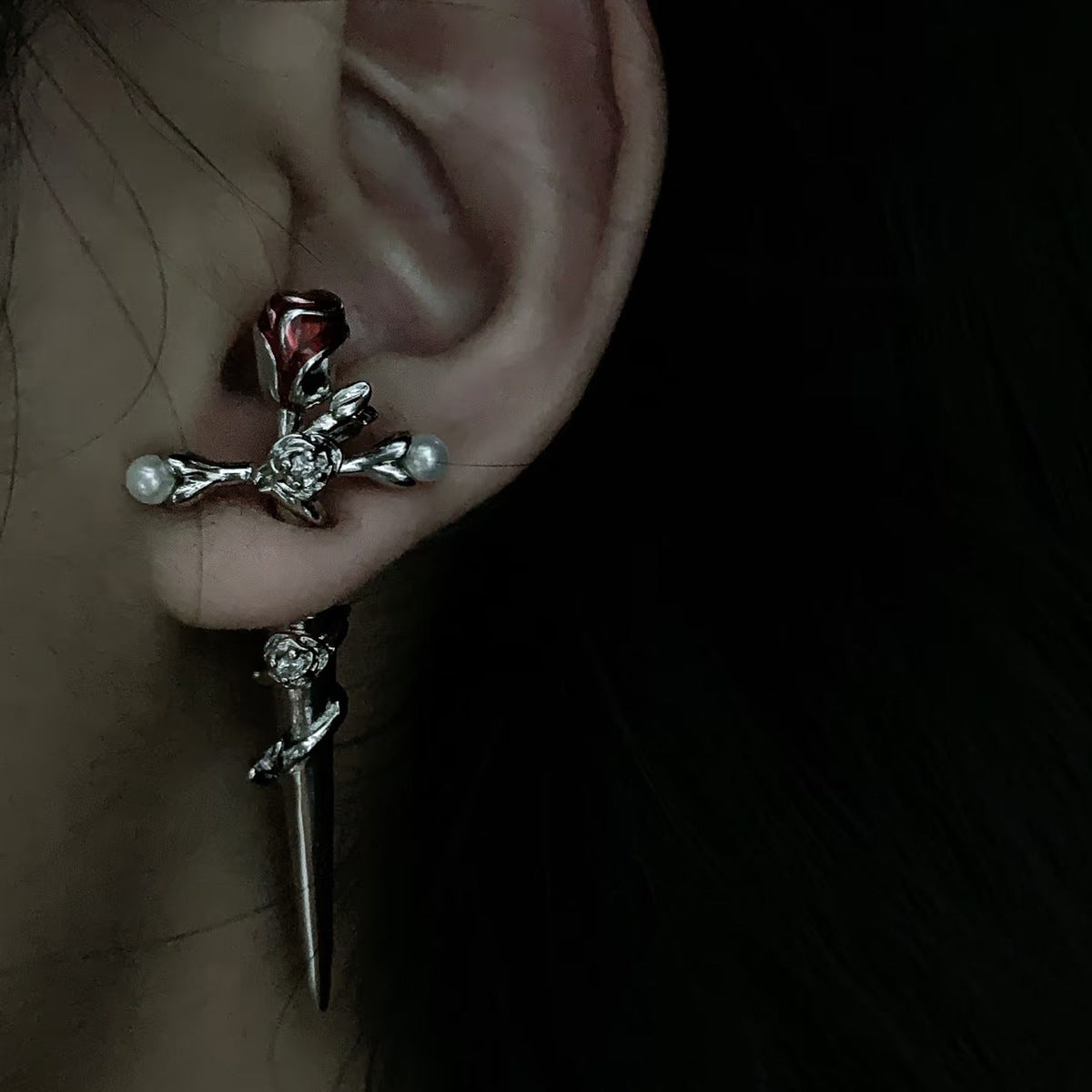 Pierced Flower Pearl Earrings In A Niche Sweet Yet Edgy Style
