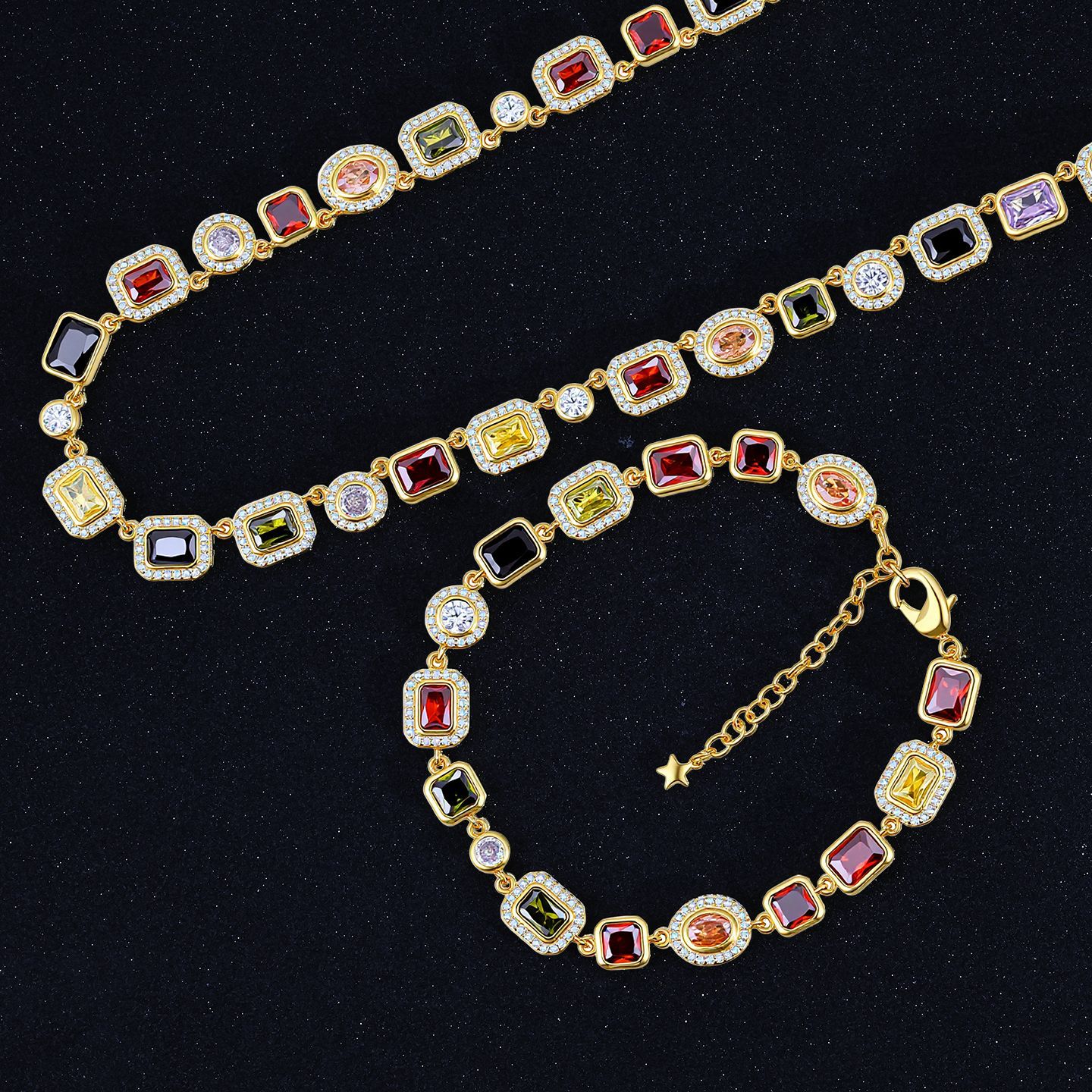 Hip-Hop Colorful Gemstone Womens Jewelry Necklace