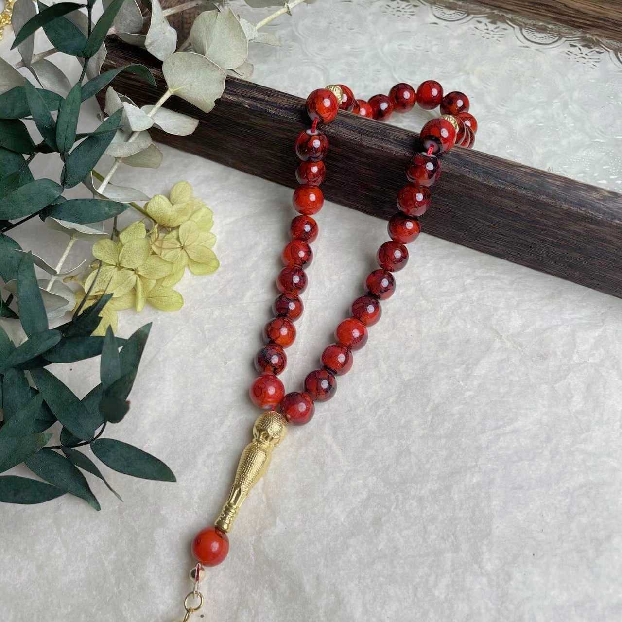 33-piece Gold Tassel Glass Bracelet With 10mm Large Flower Beads