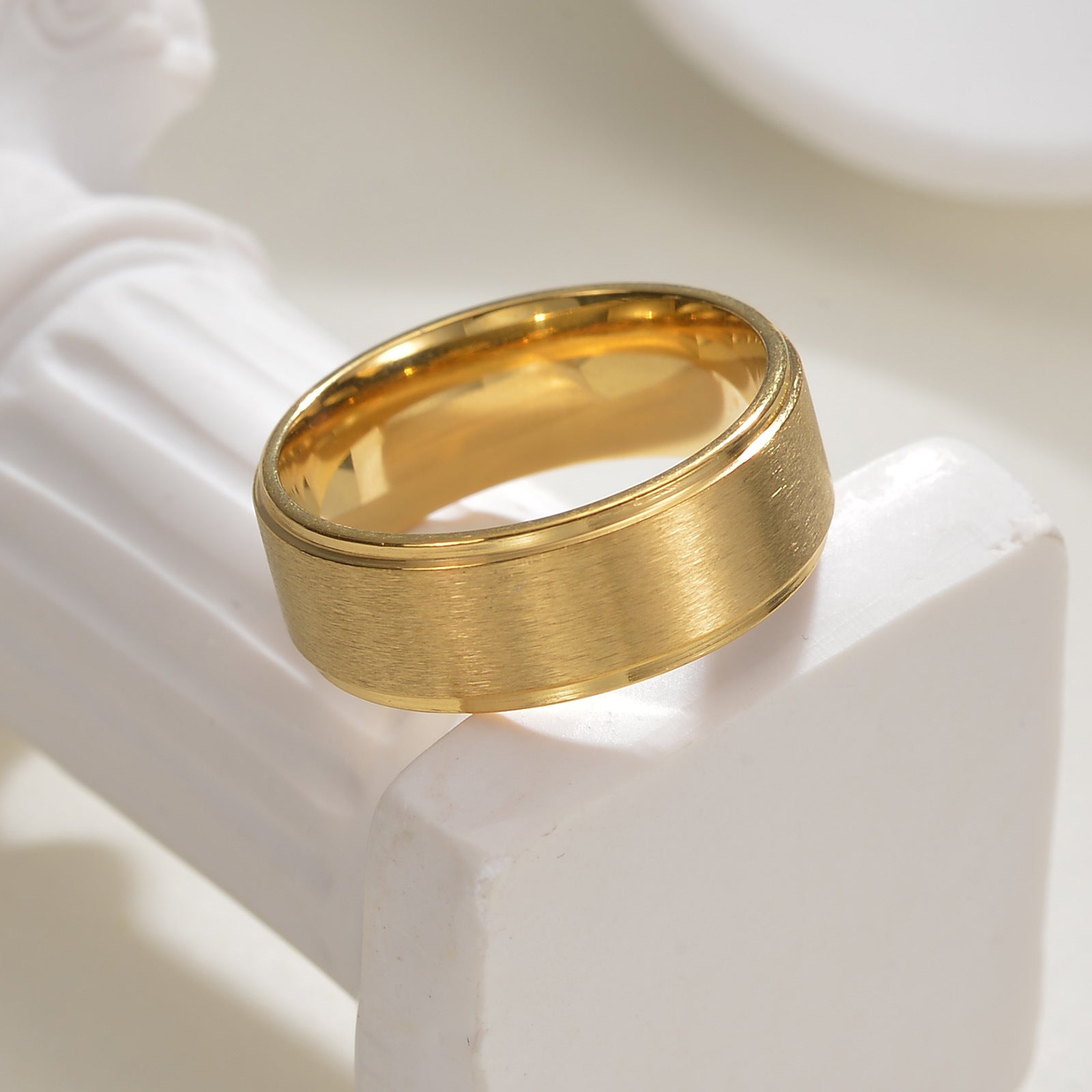 Stylish And Minimalist 8mm Matte Brushed Titanium Steel Ring For Men