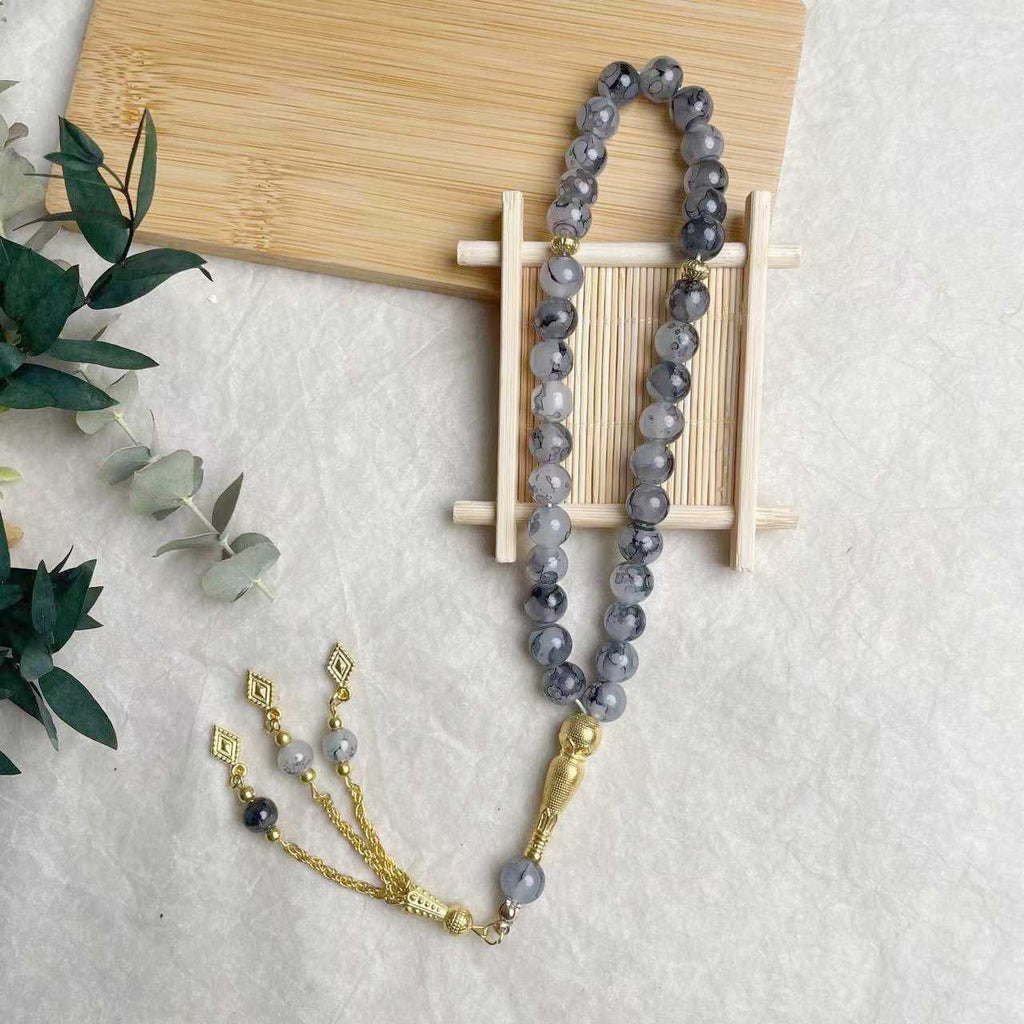 33-piece Gold Tassel Glass Bracelet With 10mm Large Flower Beads