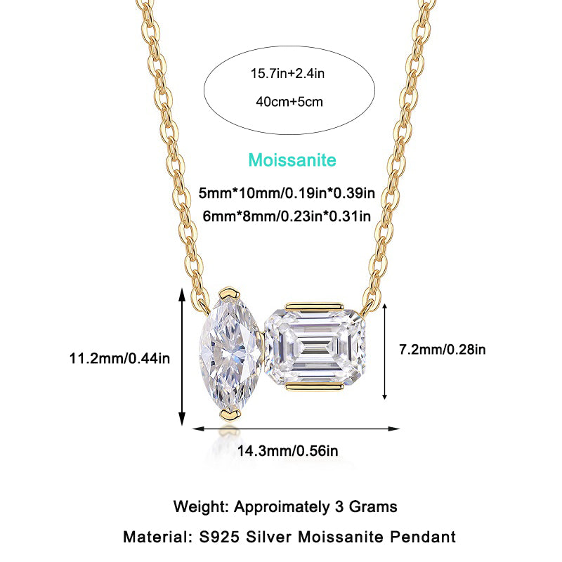 Double Diamond Shadow - A Fashionable And Trendy Necklace Pendant Set With Top-quality Moissanite S925 In Silver And Gold-plated. It Can Be Tested With A Diamond Pen
