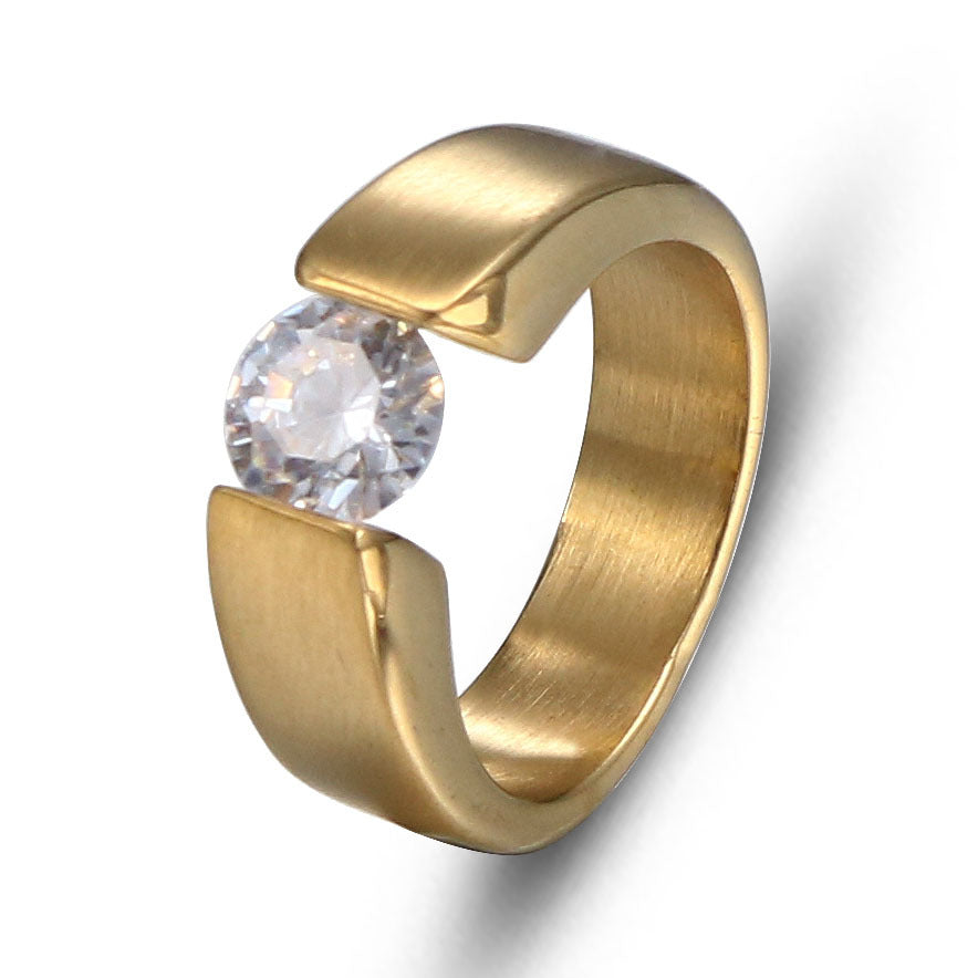 Fashionable Diamond-Encrusted Titanium Steel Minimalist Men's Ring