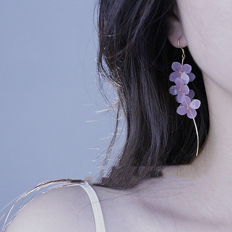 Heat-Shrink Disc Lavender Hydrangea Petal Fairy Earrings