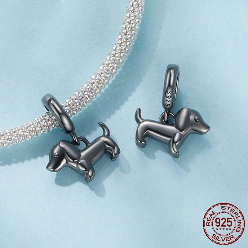 Black Sausage Dog Diy Pendant Parts S925 Sterling Silver Beads