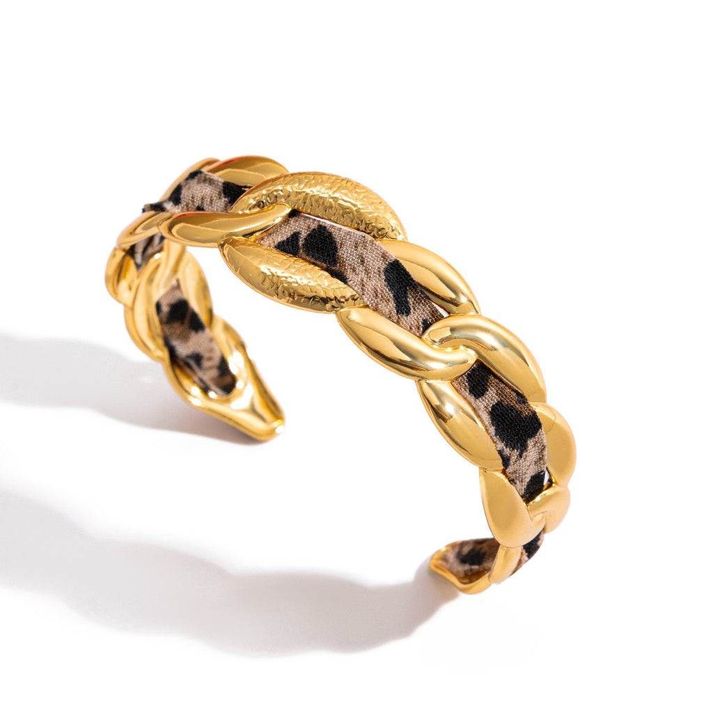 Vintage Leopard-Print Womens Bracelet In 18K Gold And Stainless Steel