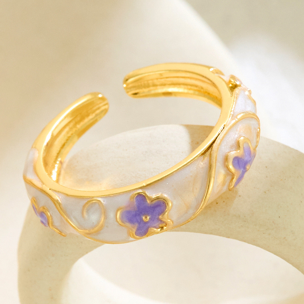 Chinese-style Vintage Colorful Floral Ring