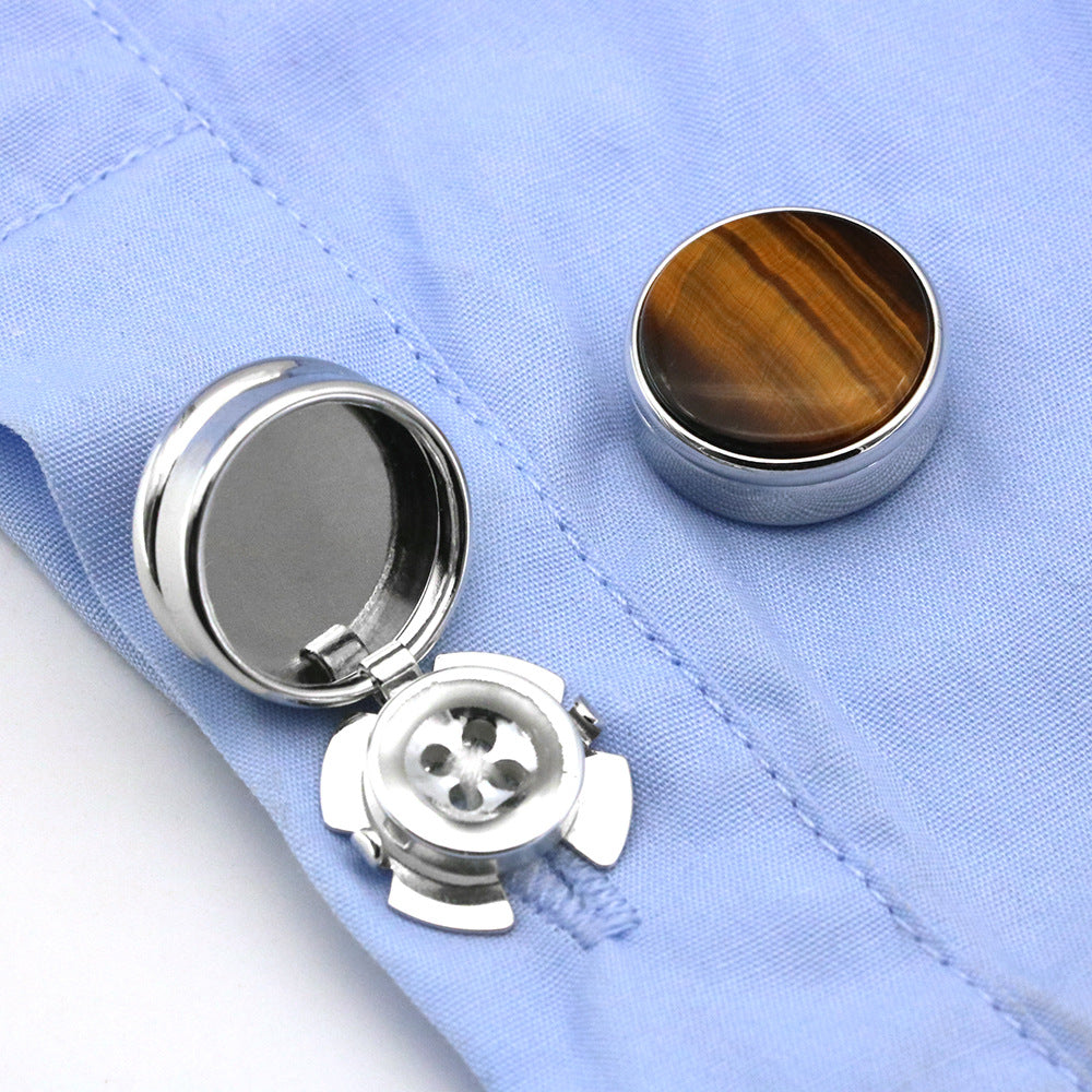 Illegal Button Men's Round Carbon Fiber Cufflink
