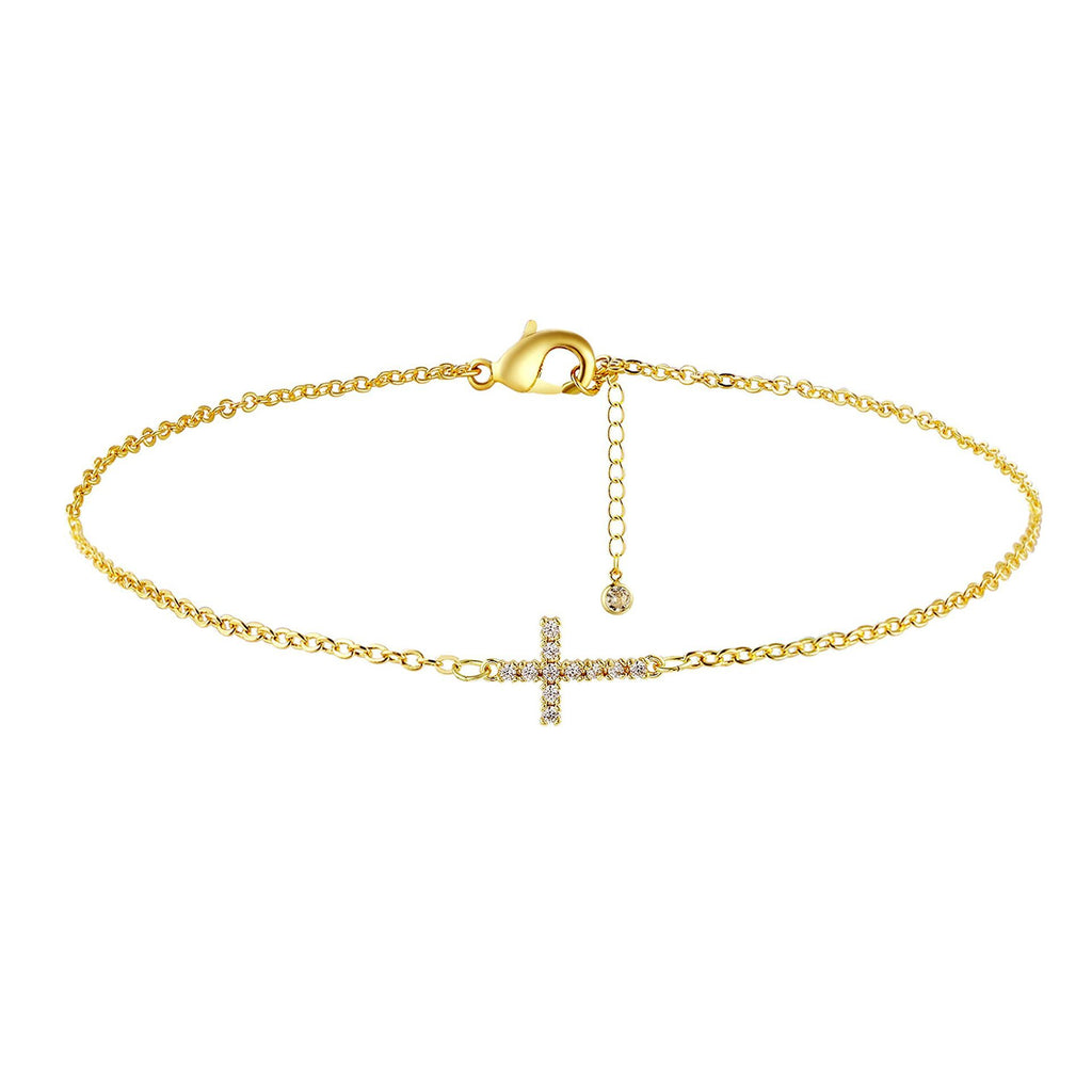 14K Gold Mini Cross Bracelet Fashionable Style