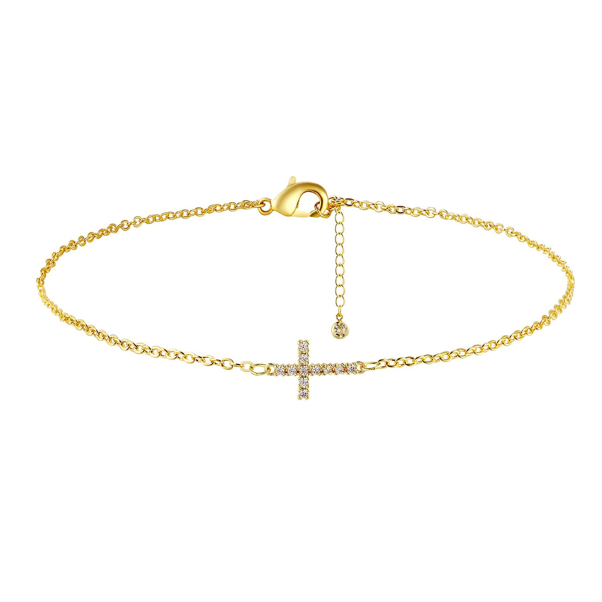 14K Gold Mini Cross Bracelet Fashionable Style