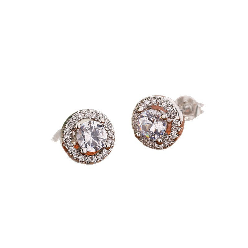 Womens Round 1-Carat Zircon Stud Earrings