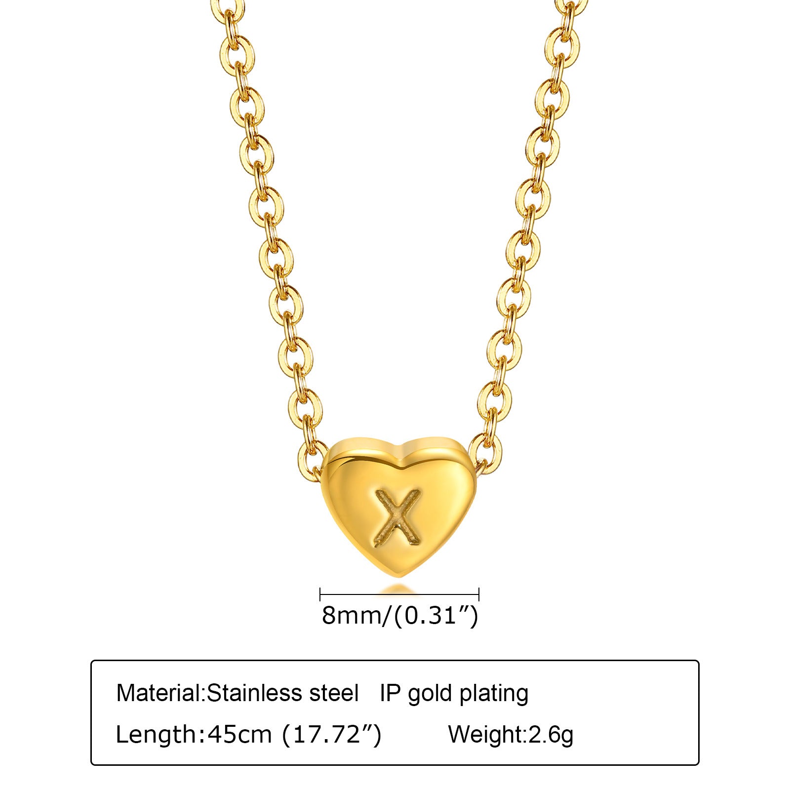 Stainless Steel 26-letter Heart Necklace