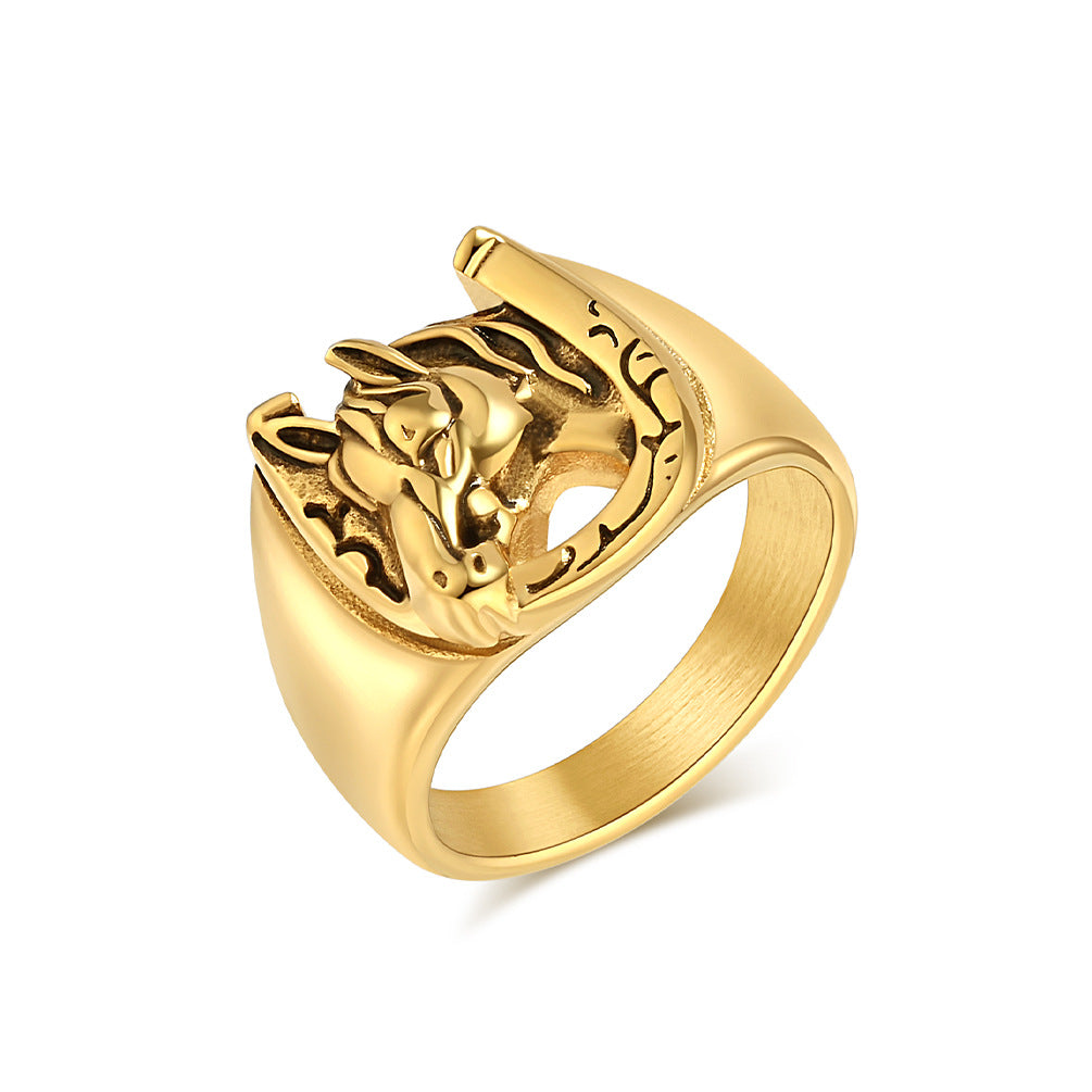 Horse Head Stainless Steel Ring Niche Artistic Individual Trendy Fashion