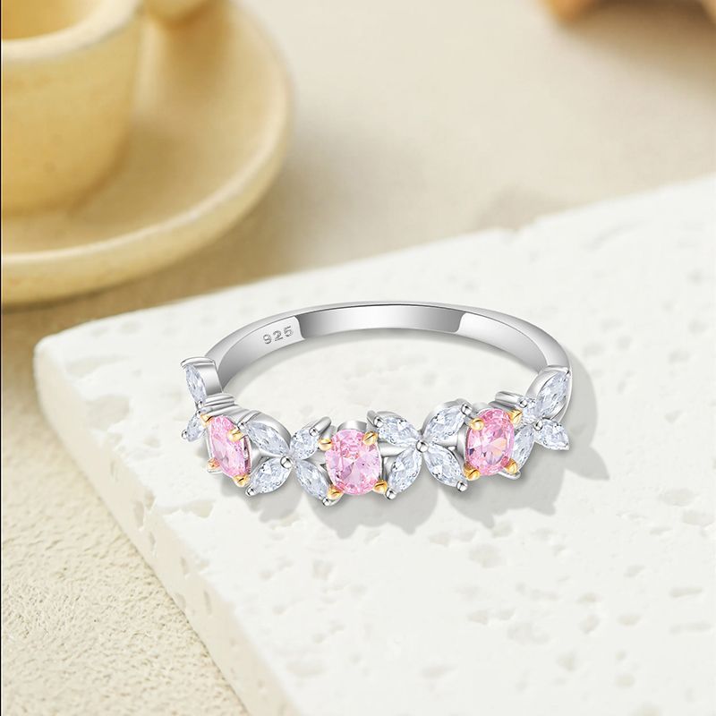 S925 Sterling Silver Pink And White Zircon Niche Fashion Light Luxury Instagram-Style Women's Ring