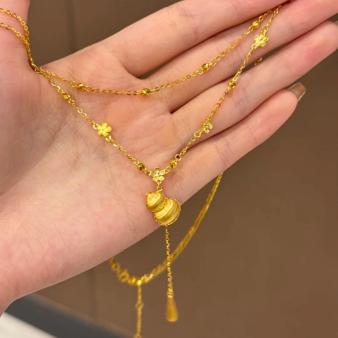 Double-Strand Chain Necklace With Fu Lu Blossom Tassels