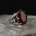 Majestic Dragon Claw Ring With Red Gemstone For Men