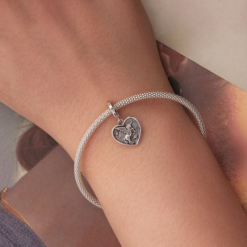 Love Heart Diy Pendant Ornaments Accessories S925 Sterling Silver Beads