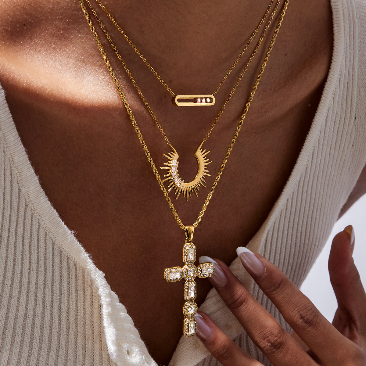 Titanium Steel Cross Pendant For Womens Sweater Chain