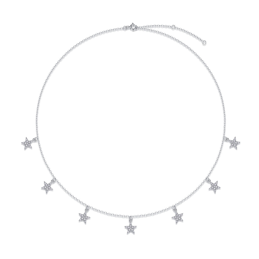 Star Love - A Fashionable And Light Luxury Jewelry Pendant Necklace Set With Top-quality Moissanite, S925 Silver Plated Platinum