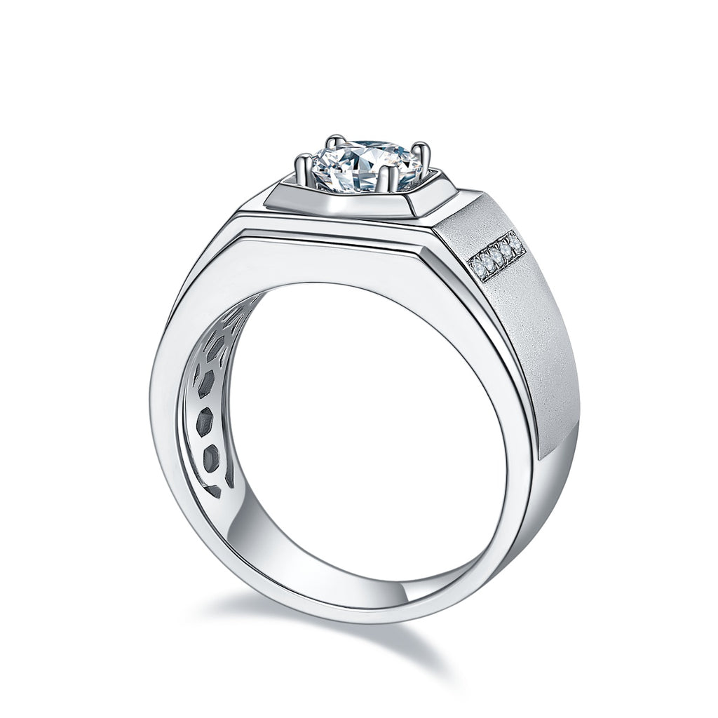 Men's 1-carat Luxury And Fashionable Light Luxury Jewelry Silver Ring Set With Top-quality Moissanite, S925 Silver-plated Platinum