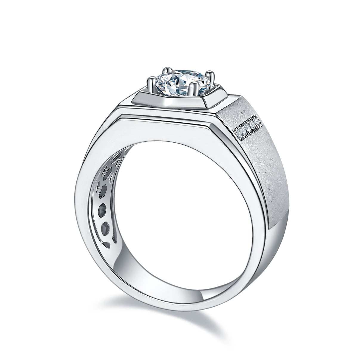 Men's 1-carat Luxury And Fashionable Light Luxury Jewelry Silver Ring Set With Top-quality Moissanite, S925 Silver-plated Platinum