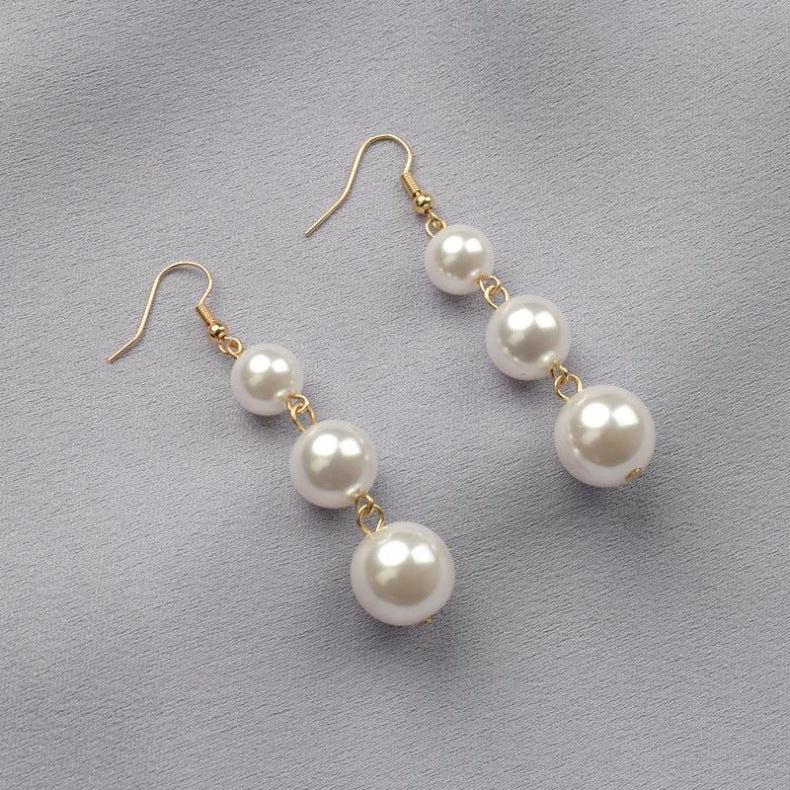 New Long Pearl Earrings With Three Pearls
