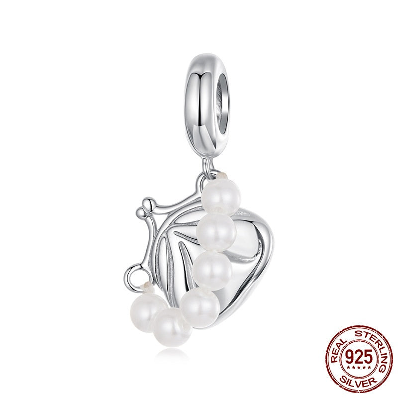 S925 Sterling Silver Shell Pearls Handbag Pendant Beaded