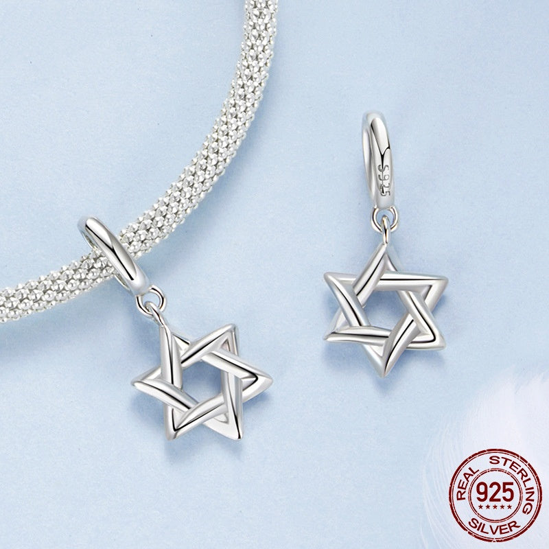 925 Sterling Silver White Gold Plated Six-pointed Star Pendant