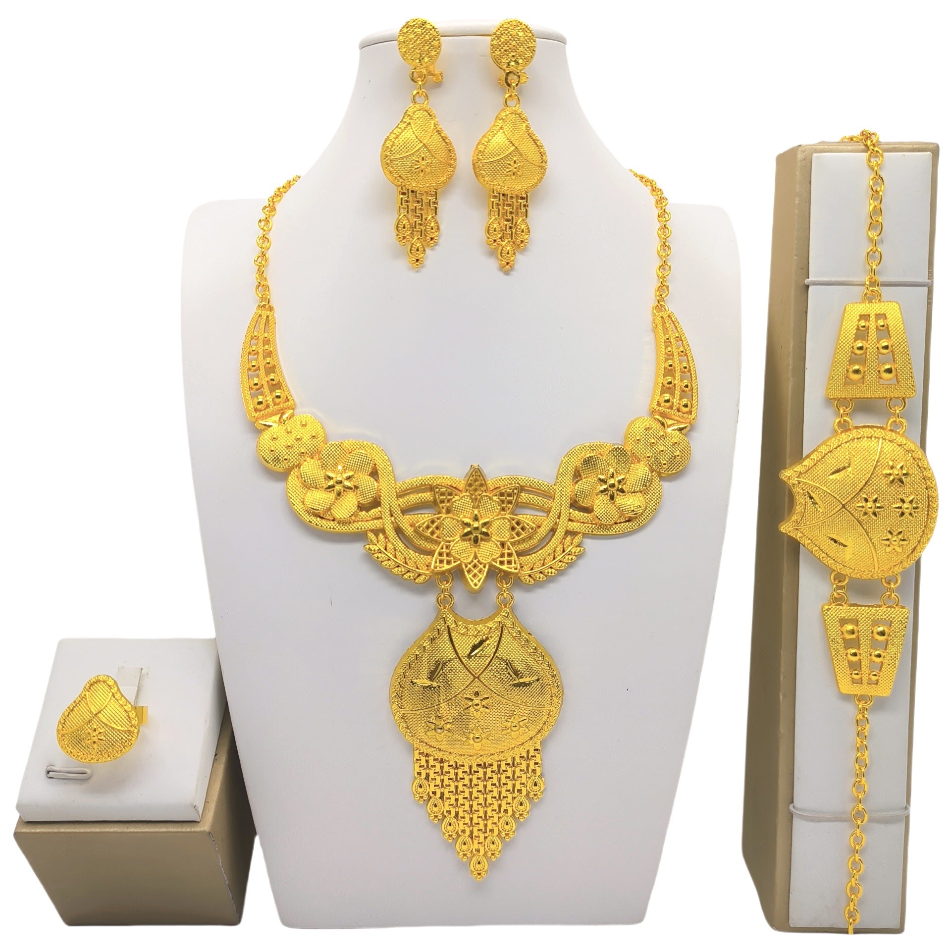 Bridal Wedding Necklace Earring Ring Bracelet Four-piece Set