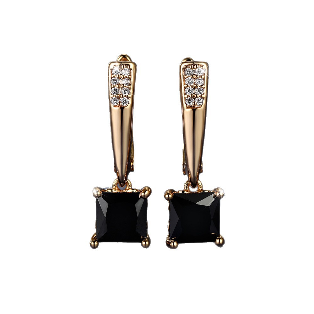 Champagne Gold Geometric Square Black Diamond Ear Clips Light Luxury Earrings