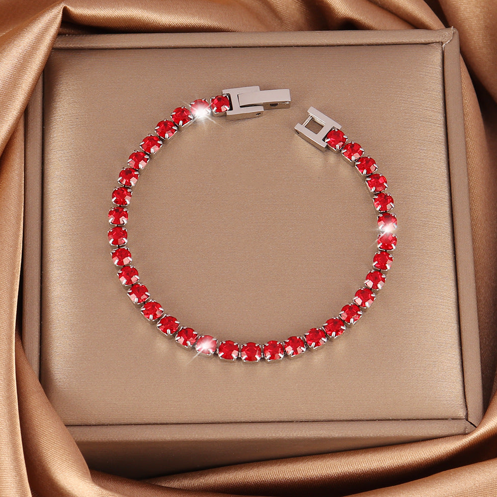Stainless Steel 4mm Zircon Tennis Bracelet In Multiple Colors