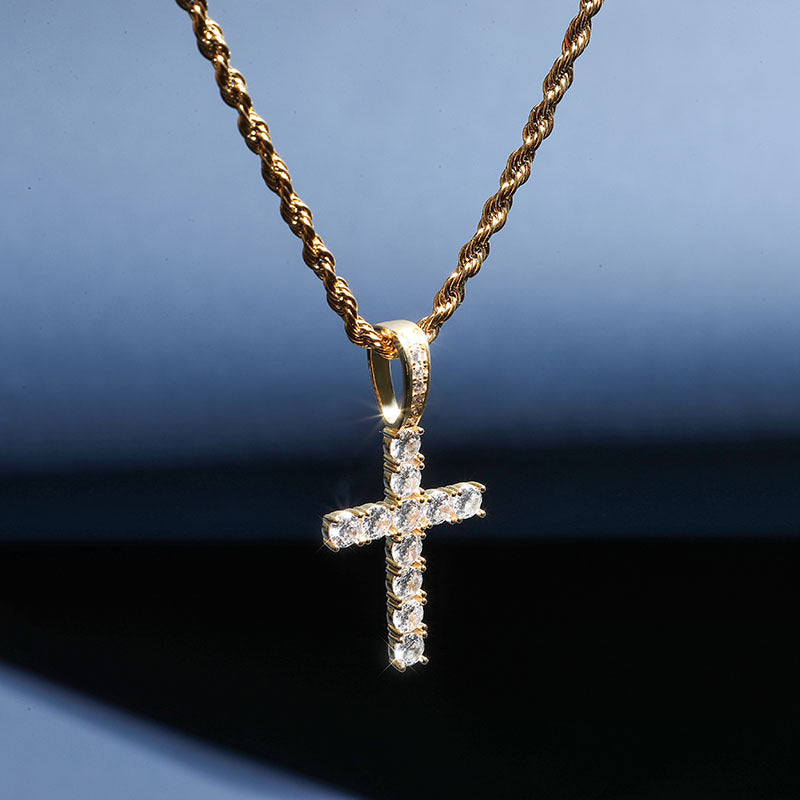 Silver Necklace Full Of Zircon Solid Cross