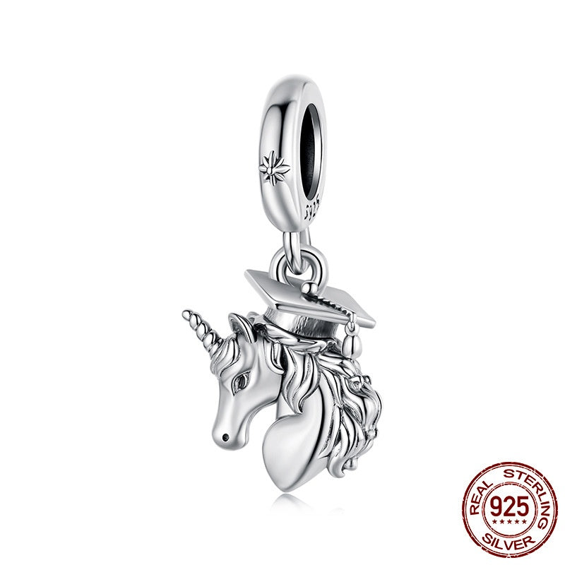 Graduation Season Diy Pendant Parts Trencher Cap S925 Sterling Silver Beads