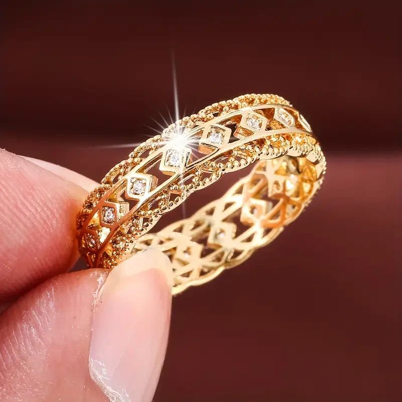 Geometric Pattern Openwork Full-diamond Womens Ring