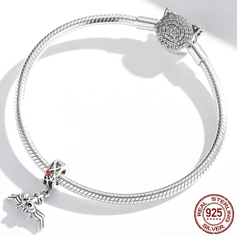 Halloween Spider Bracelet Pendant 925 Silver Beaded