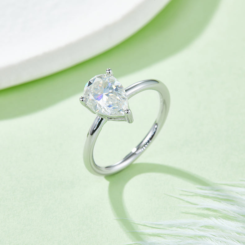 Pear-shaped Moissanite Set With Top-quality Moissanite Luxury And Fashionable Light Luxury Jewelry Silver Ring S925 Silver Electroplated With Platinum
