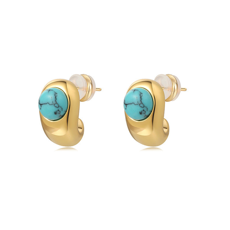 Real Gold-Plated Silver Needle Beaded Turquoise Earrings
