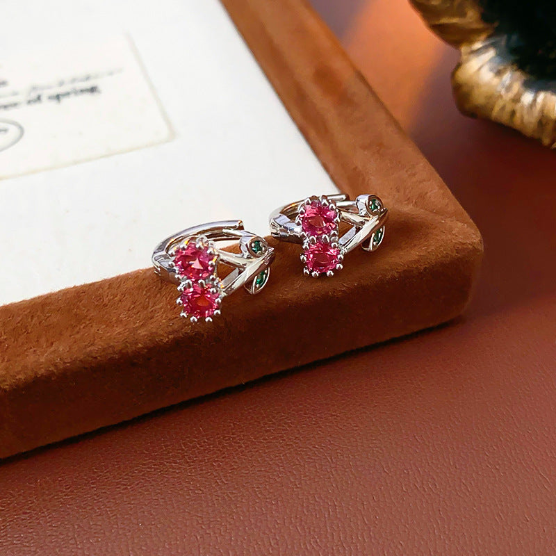 Cherry Blossom Zircon Hoop Earrings For Women S925 Sterling Silver Post Floral Crystal Ear Cuffs Elegant Lightweight Jewelry