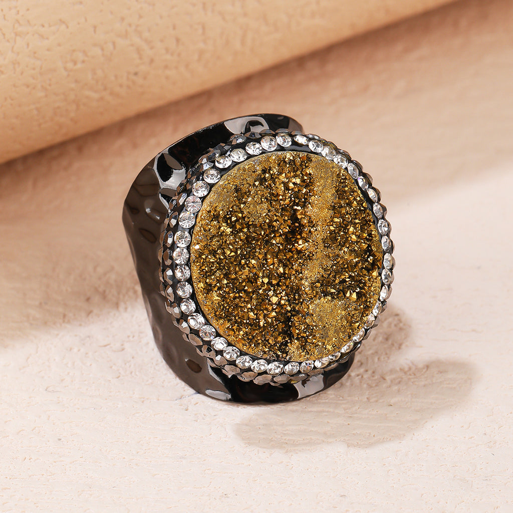 Agate Crystal Bud Round Cake Electroplated Gold Hand Inlaid Diamonds