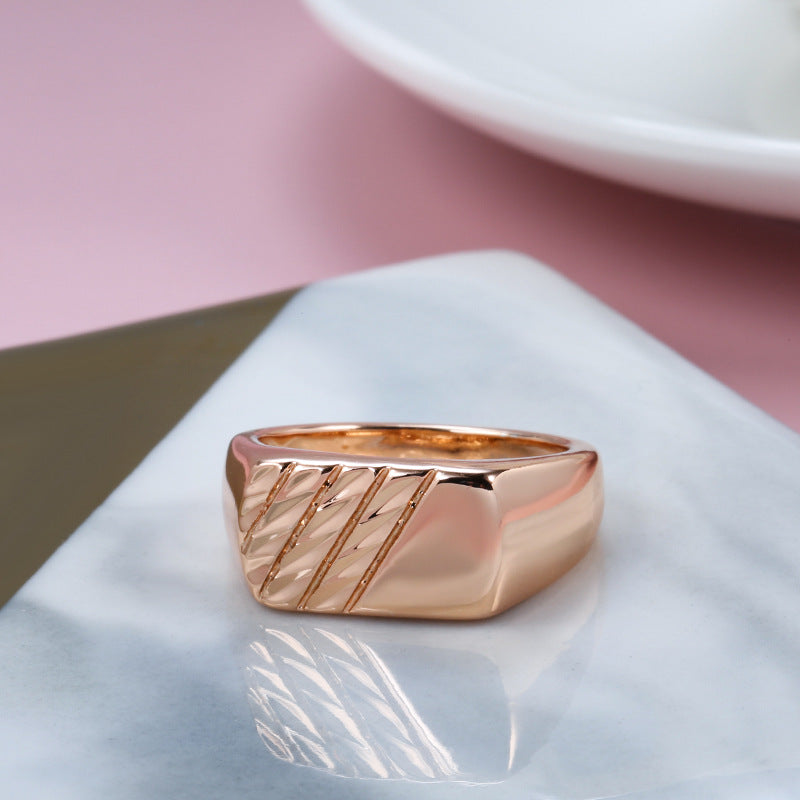 Geometric Rectangular Minimalist Smooth Embossed Ring