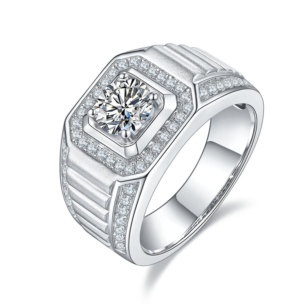 Men's 1-carat Luxury And Fashionable Light Luxury Jewelry Silver Ring Set With Top-quality Moissanite, S925 Silver-plated Platinum