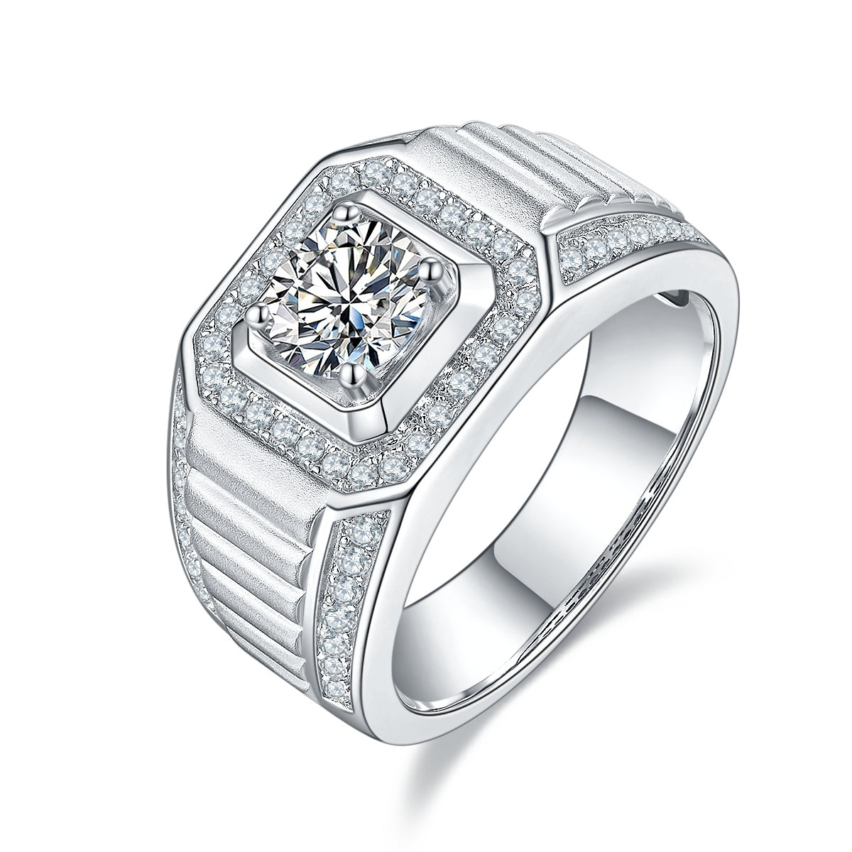 Men's 1-carat Luxury And Fashionable Light Luxury Jewelry Silver Ring Set With Top-quality Moissanite, S925 Silver-plated Platinum