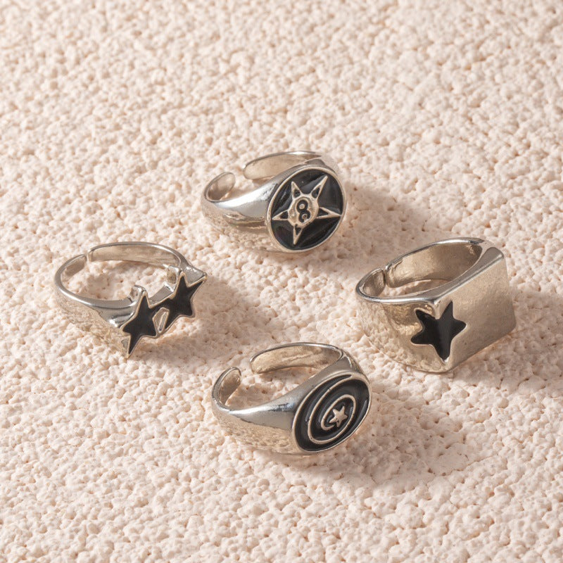 Mens Ring With A Five-pointed Star Hip-hop Style Multi-joint Design